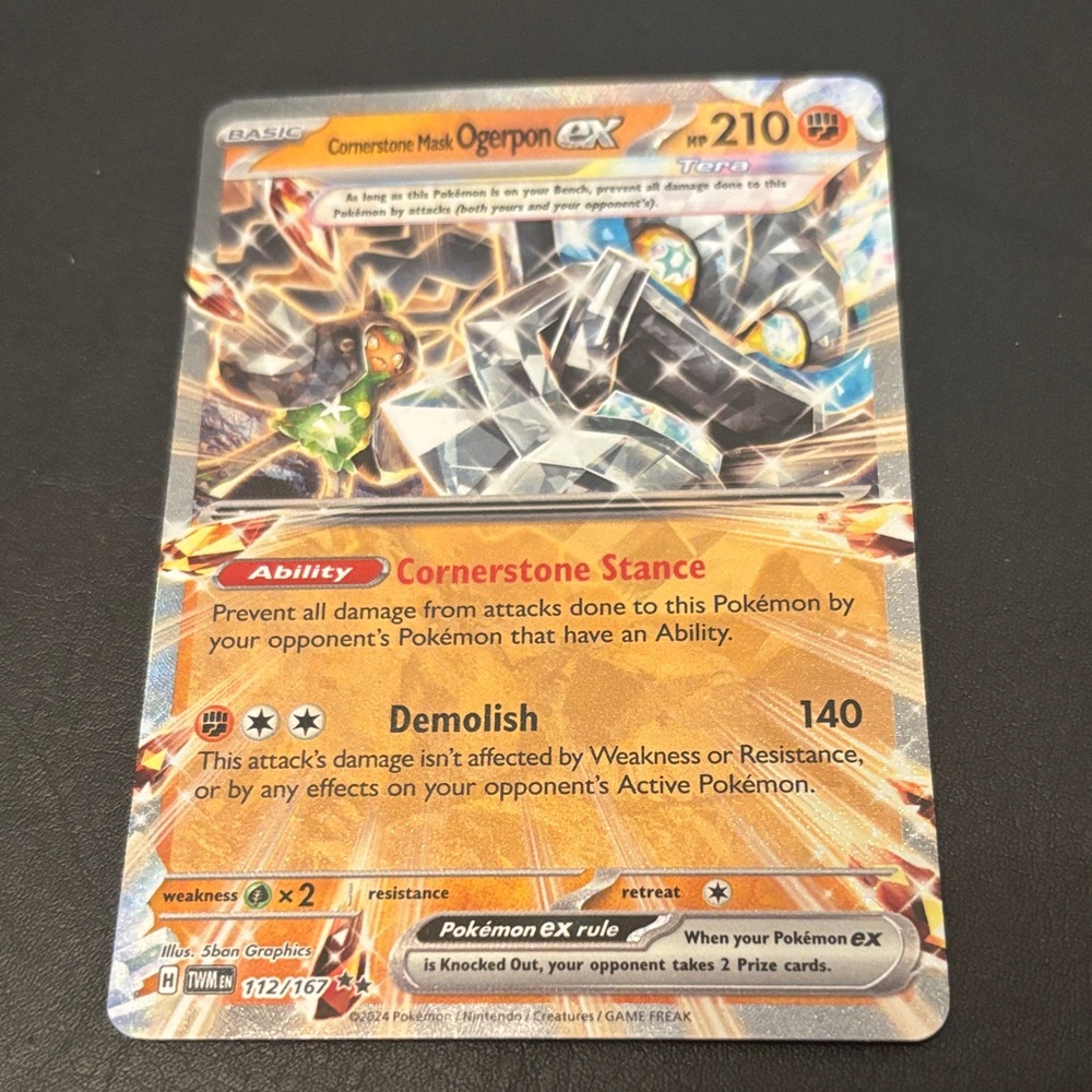 Pokemon Cornerstone Mask Ogerpon ex Holo Card - Orange, Gold, Blue
